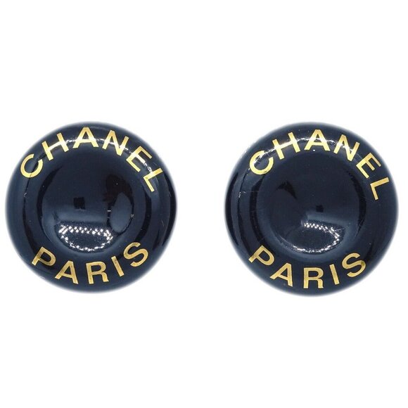 Chanel Black Button Earrings Clip-On - Picture 1 of 4
